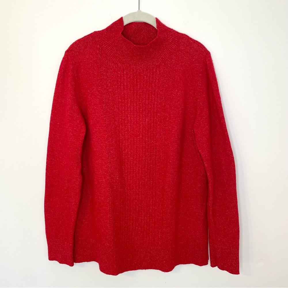 Old Navy Sweater Pointelle Mock Neck Empire Apple Red Large Christmas Holiday